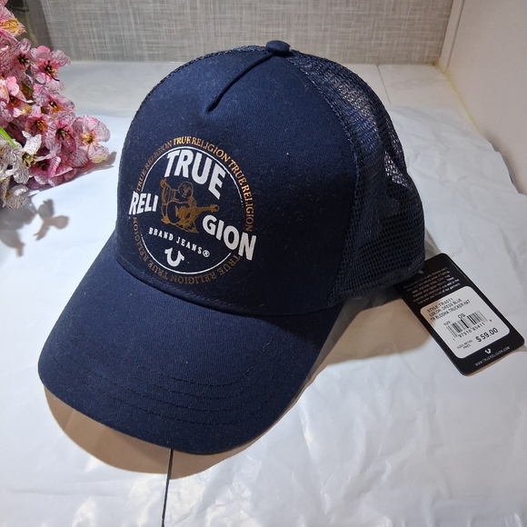 TRUE RELIGION Men's Cap BHUDDA TRUCKER HAT Blue Mesh BRAND-NEW w/tag - Picture 5 of 8
